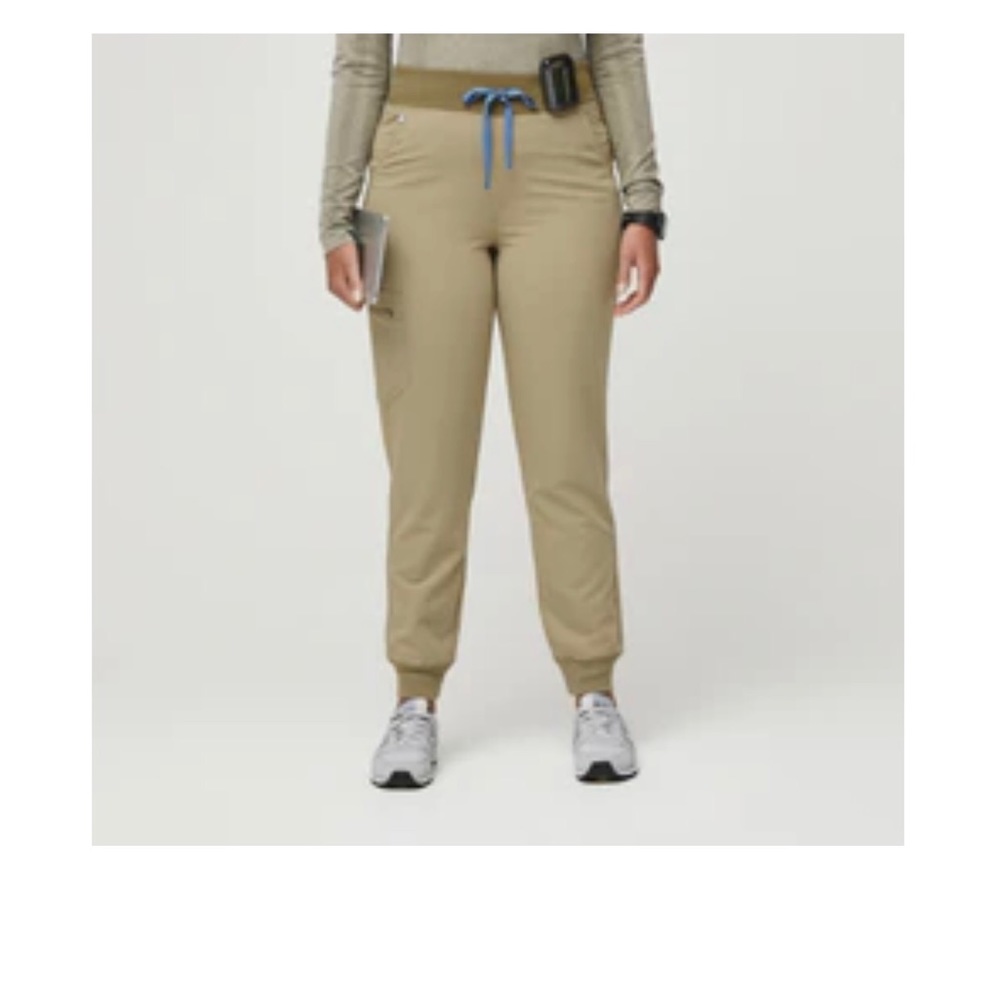 FIGS high waisted jogger scrub pants sandstone color
